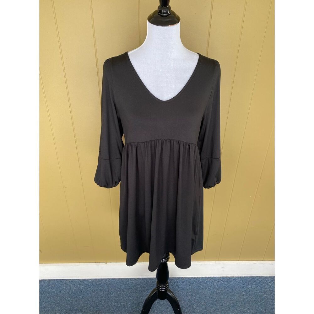 Good Luck Gem women S scoopneck Longsleeve baby-doll dress black